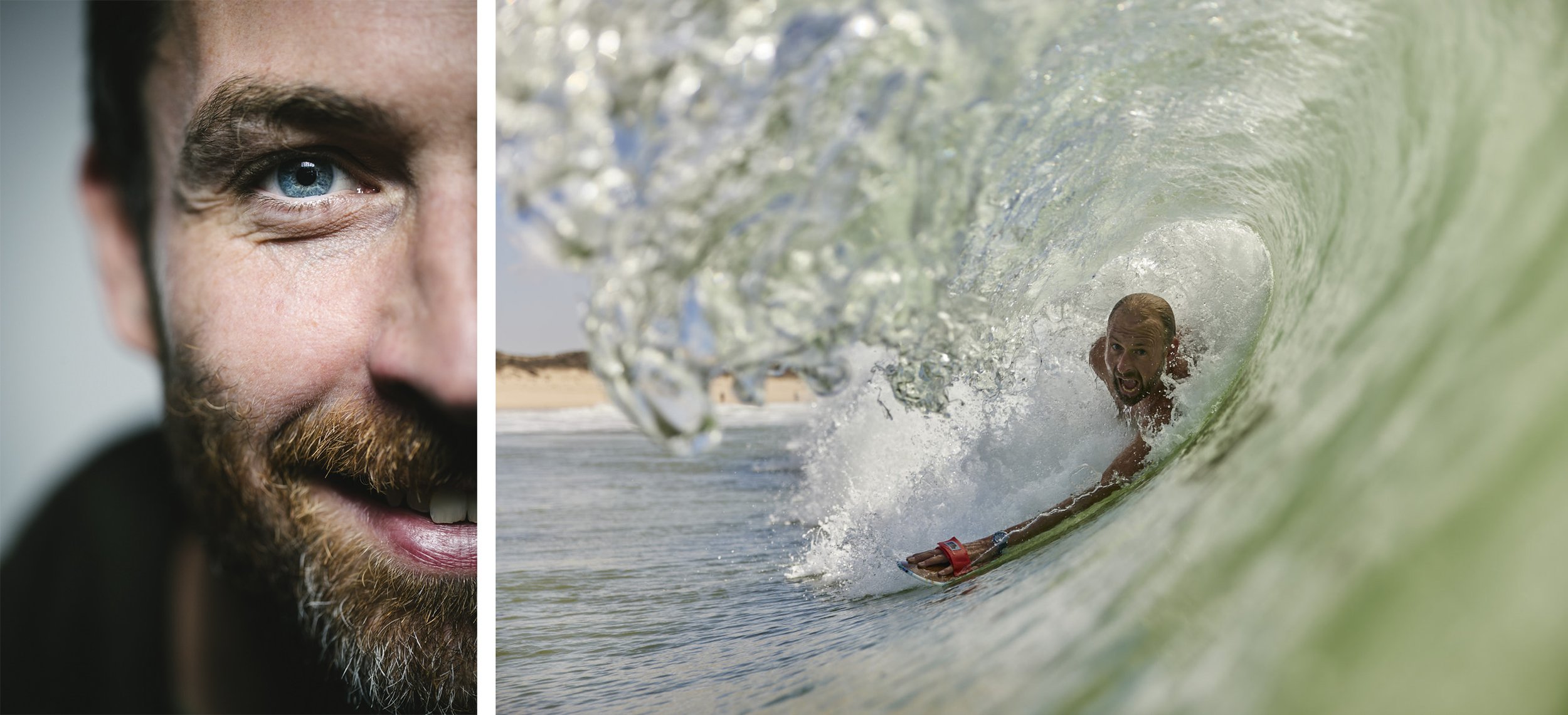   “I get lost in Barry’s baby blues - it is like staring into the Milky Way for me. Right, Dan swims towards the camera bit of a close call as I narrowly missed him. I love how the water is about to curl over his  left arm.”  