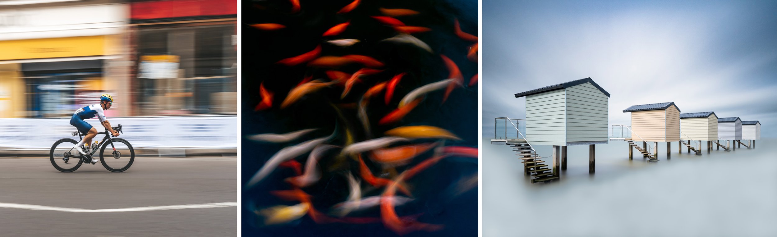   Image experiments: moving camera on left, long exposures on centre and right  